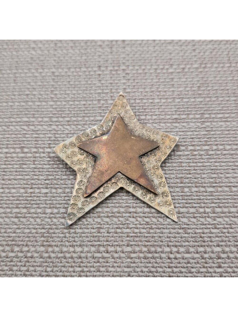 Vintage Artisan Hand Stamped Mixed Metal Double Layered Five Point Star Pin B158